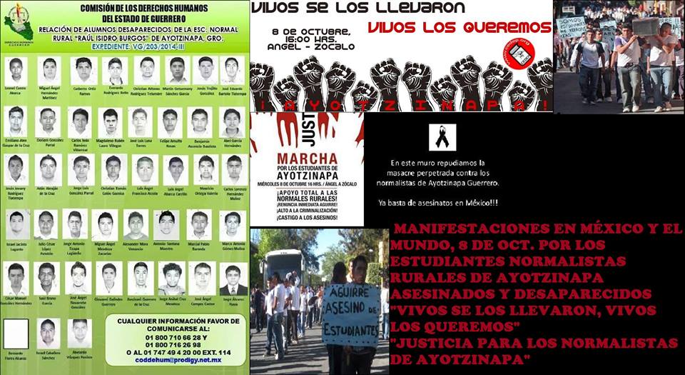 LISTADO DE CONVOCATORIAS: Manifestaciones nacionales y mundiales por los estudiantes normalistas de Ayotzinapa, asesinados y desaparecidos.