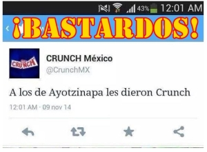 Nestlé se burla de la tragedia de #Ayotzinapa. Twitt macabro para vender chocolates.